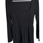 Ribbed Knit Romper Long Sleeve Square Neck Casual Comfy Black Size M Photo 0