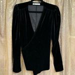 ZARA  Deep Black Velvet Wrap Front Tie Back Long Sleeve Bouse Medium Photo 0