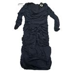 Tadashi Shoji Navy Blue Long Sleeve Wide Neck Bodycon Ruched Drapey Dress S Photo 1