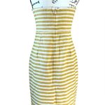 LPA ‎ Strapless Bodycon Dress Yellow White Stripe Midi Size Medium Fringe Hem Photo 4