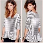 We The Free Free People White and Black Auntie Em Waffle Knit Peplum Long Sleeve Photo 1