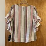 CHAPS  Womens Striped Boat Neck Ruffled Half Sleeve Cotton Tunic Top NWT Small Photo 8