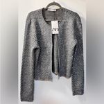 ZARA  NWT silver knit cardigan with metallic sequin sparkles Photo 2