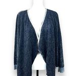 Chico's Open Front Waterfall Navy Silver Metallic Sparkly Cardigan Sz 2 (L 12) Photo 0