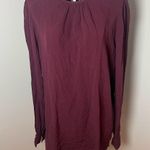 Raquel Allegra Women's 0 Burgundy Long Sleeve Blouse High Gathered Neck Fray Hem Red Photo 0