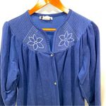 Adorable vintage navy blue floral embroidered pearl snap maxi robe cottagecore Size XL Photo 0