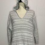 Madewell Hooded Sweater Gray Striped XS Pom Pom Pullover Photo 0