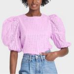 A New Day  Lavendar Purple Puff Sleeve Boxy Eyelet Blouse Light Pink Purple S Photo 0