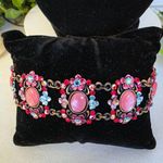 Vintage Copper Floral Chain Bracelet Red Photo 0