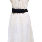 VINTAGE 80s Fit & Flare Sleeveless Shirt Dress Midi Ivory Brown Plus Size 14 16 White Photo 0