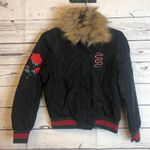 Rose‎ & snake appliqué faux fur collar bomber Black Size M Photo 1