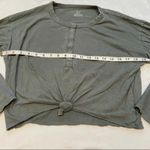 American Eagle Aerie Green Vintage Wash‎ Snap Henley Cropped Knot Tie Front Longsleeve Size xs Photo 3