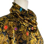 Vintage 80s Baroque Button Up Shirt M Black Gold Silky High Neck Long Sleeves Size M Photo 5