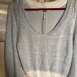 Free People  Riptide Light Blue and White Slouchy Cropped Sweater Photo 1