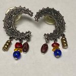 Crescent Legends Moon Shape Silver Tone Metal Pierced Post Earrings with Dangles Photo 2