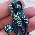 vintage green gold poodle with red rhinestone eyes Brooch pin Photo 2