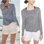 Athleta Breezy Open Back Navy Stripe Tee T-Shirt XXS 211405 Athleisure Athletic Photo 1