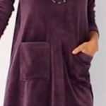 J. Jill Velour Velvet Shift Dress Long Sleeve V Neck Pockets Black Violet Medium Purple Photo 0