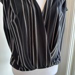 Leith  Black White Stripe Cap Sleeve Wrap Style Blouse Top Large Photo 2