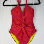 Trina Turk Trellis Plunge Vibrant Pink & Yellow One Piece Swimsuit Size 6 Luxury Photo 1