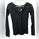 Free People Thermal Vneck Crochet Detail LS Black Shirt Size XS Photo 0