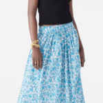 J.Crew Smocked-Waist Cotton Voile Midi Skirt Blue Blooms Block Print Size XS Photo 0