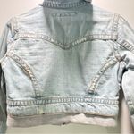 Z Cavaricci Size XS Distressed Cropped Denim Jacket Sweatshirt Removable Hoodie Blue Photo 10