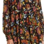 Cinq a sept dress Floral Patterned Long Sleeve smocked mock neck size 2 lined Black Photo 0