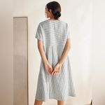 Lintico Morgan 100% Linen Striped Short Sleeve Midi Dress Boho Lagenlook Size S Blue Photo 9