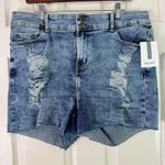 True Craft  Denim Shorts High-Rise‎ Distressed Blue Wash Plus Size 18W Photo 6
