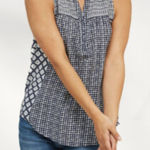 Fat Face Navy and White Patterned Sleeveless Blouse 100% Cotton Size 12 Women's Blue Photo 0