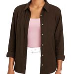 Max Mara  Button Down Shirt 100% Linen 3/4 Sleeve Collared Regular Fit Brown 10 Photo 0