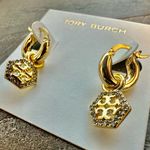 Tory Burch New Auth. Hexagon pavé huggie hoop earrings. Comes on TB Earring card Photo 1