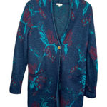 Vintage mohair Oriana Made In Italy Abstract Blue Knit Cardigan Sweater Small Photo 0