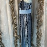 No Boundaries  Boho Maxi Jumpsuit Blue  Crochet Lace Junior Medium‎ Crinkle Crepe Photo 5