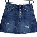 Free People  27 Waist Button Fly A-line Denim Raw Edge Distressed Mini Skirt Photo 0