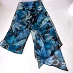 VTG Blue Floral Sheer Chiffon Scarf Long Lightweight Retro Flowers Whimsigoth Photo 0