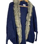 Military Hippie Felicity Faux Fur Batwing Cardigan Dark Blue Photo 1