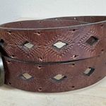 Dockers VTG Women’s Belt  Brown Leather Cutouts Boho Brass Color Hardware XL Photo 3