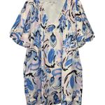 Joy Joy  Pleated Puff Sleeve Dress Sumpy Summer Paisley Size L Blue Pink White Photo 1