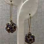 Vintage Sparkling Gemstone Pearl Ball Drop Earrings Dangle Cluster Old Money Purple Photo 1