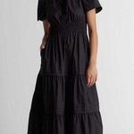 Quince  Womens 100% Organic Cotton Tiered Maxi Dress Pockets Black S Photo 0