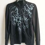 Soma Sweatshirt Casual Lightweight Full Zip Up Black w/ Blue Design Sz M EUC Photo 0