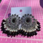 Jessica Simpson  silver diamond paved flowers wreath black beads drops earring Photo 2