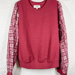 Anthropologie Porridge NWT Maroon Red Textured Plaid Puff Sleeve Top Photo 0