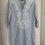 Madison Mathews Blue White Seersucker Dress Embroidered Size XS Photo 0