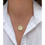 Jennifer Miller Yellow Gold Plated Pave Heart Medallion Necklace Paperclip Chain Photo 1