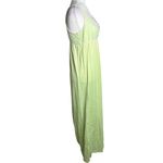 Vintage 70s Lime Green Striped Nylon Sleeveless Nightgown Plunge Neck Medium Photo 4