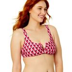 Time & Tru NWT Bikini top Geo Print V-Wire pink size Large 12/16 swimsuit Photo 0