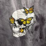 Romwe Rue 21  Gray White Tie Dye Skull Butterflies Halloween Crop Top Sm Size 4 Photo 5
